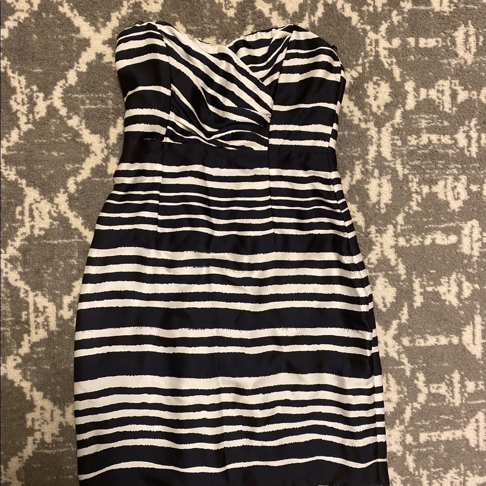 Strapless dress blue and white stripe